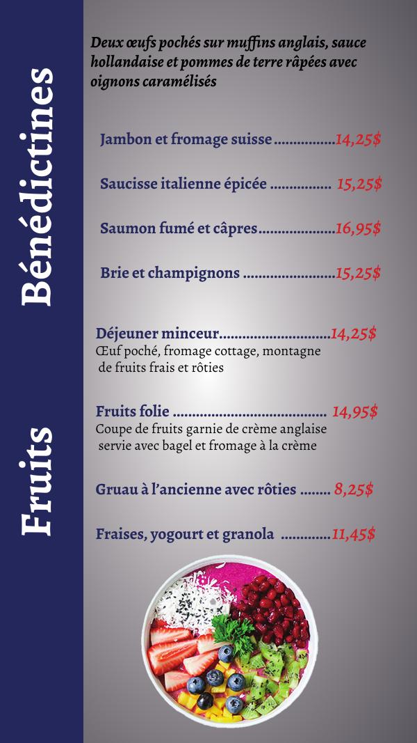 Bénédictines et fruits — menu Aux Aurores