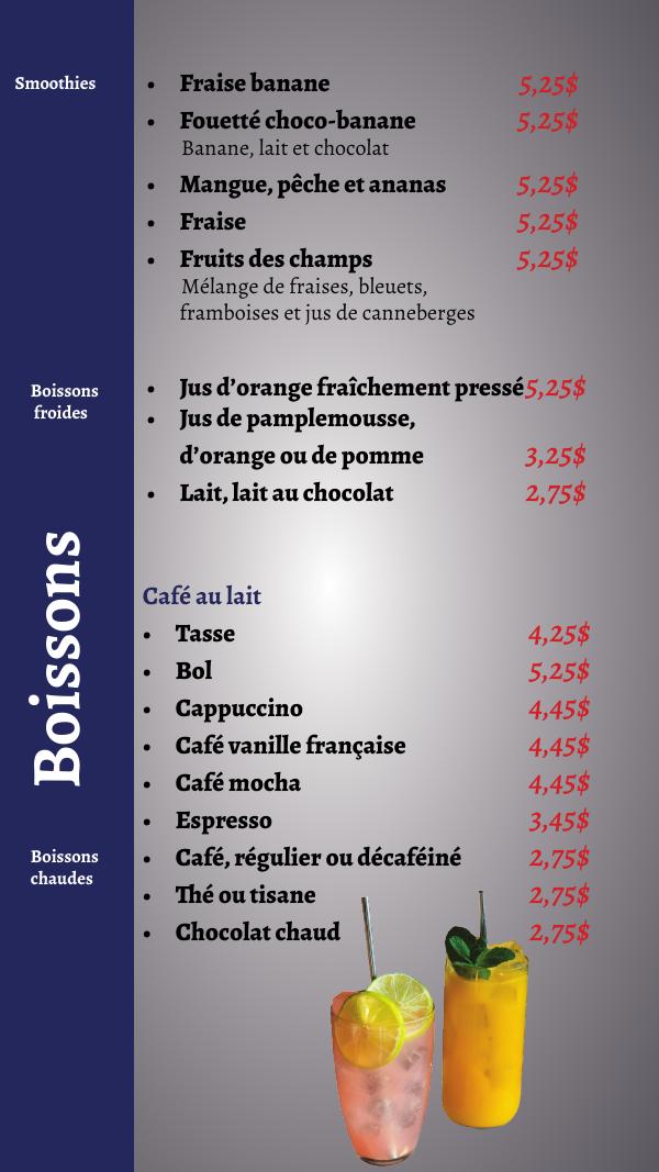 Boissons — menu Aux Aurores